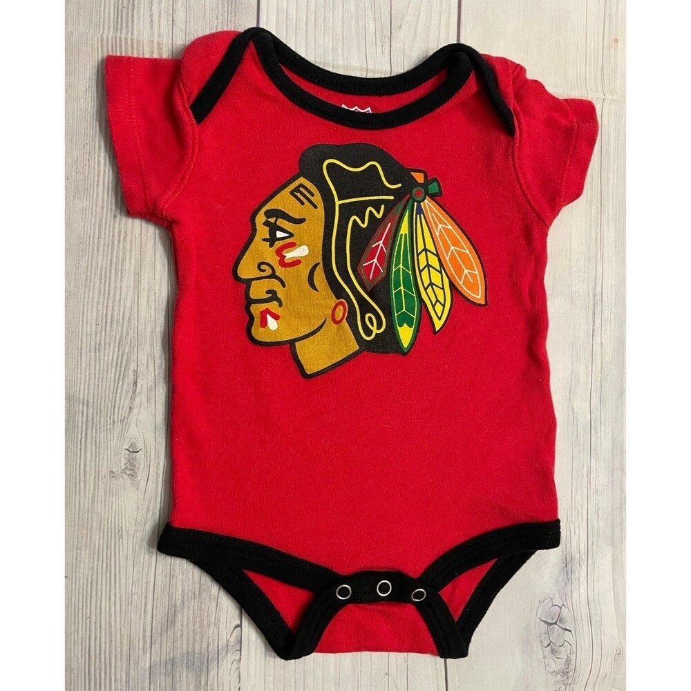 NHL Chicago Blackhawks Hockey Baby Onesie Bodysuit Clothes Outfit, Newborn